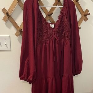 Pinkblush Deep Red Lace Midi Dress